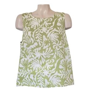 Rachel Zoe Linen Green White Tropical Tank Top L